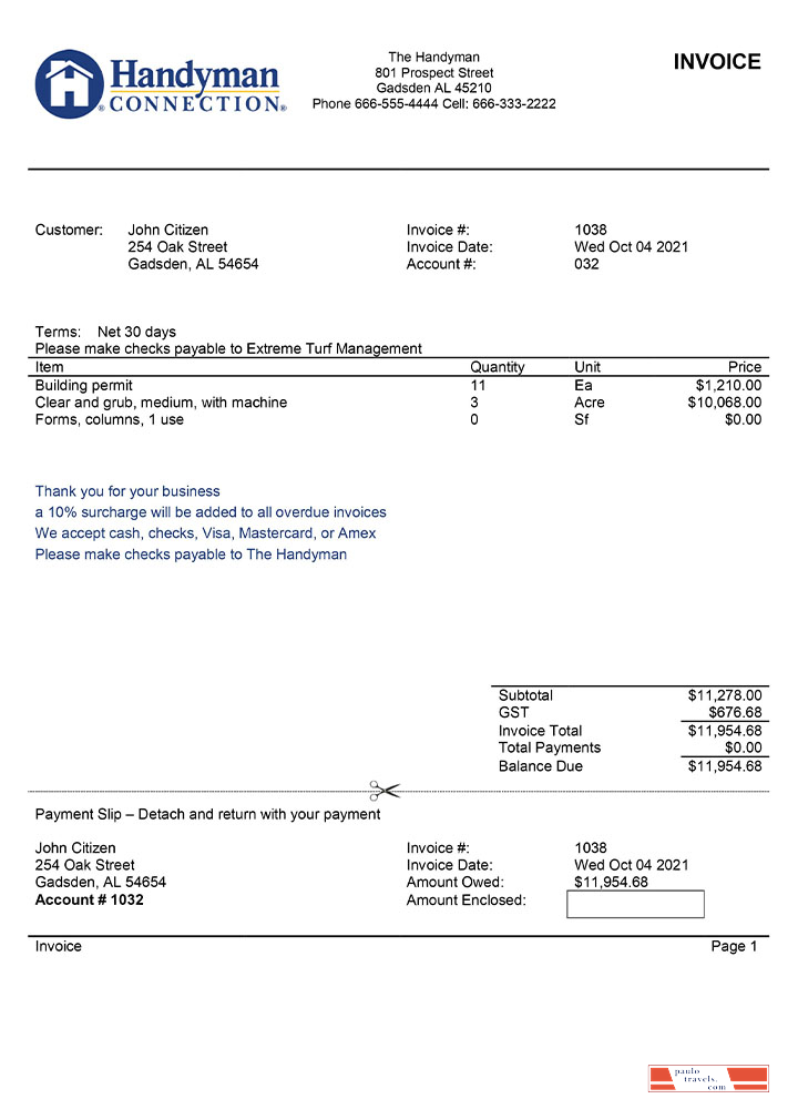 USA Handyman Home Service Company invoice template PSD template